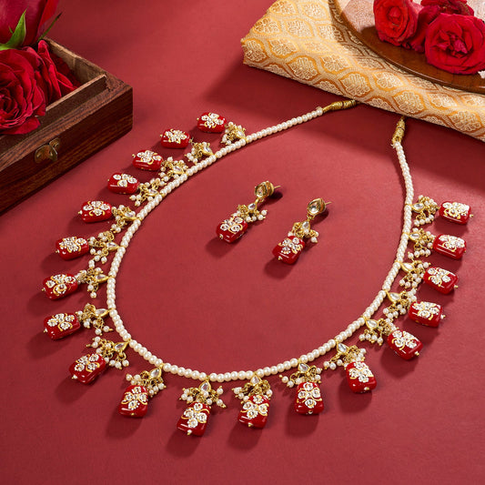 Teejh Idhika Maroon Beaded Necklace Set