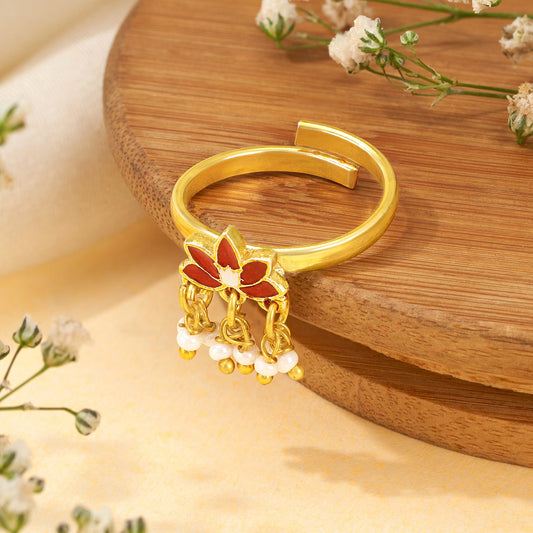 Teejh Falguni Red and Gold Enamel Ring