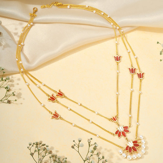 Teejh Kimrika Red and Gold Enamel Necklace