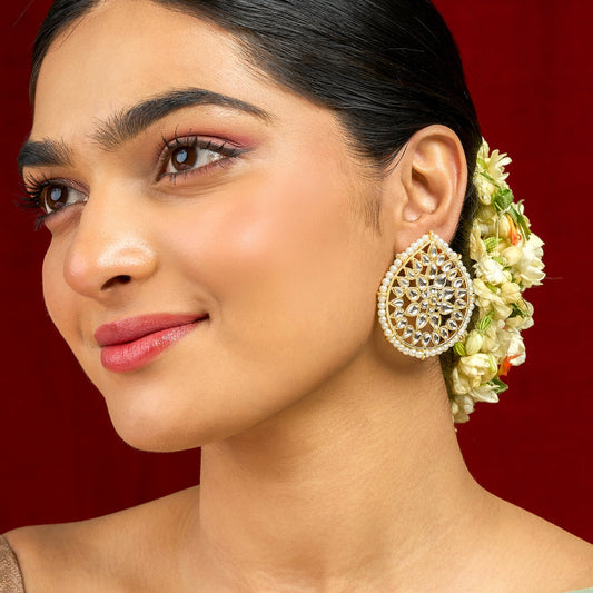 Teejh Tarini Pearl and Polki Gold Studs
