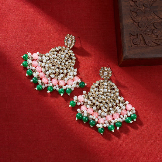 Teejh Nur Pink and Green Bead Gold Earrings