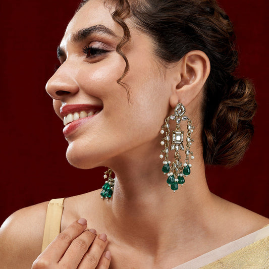 Teejh Zaha Green Bead Gold Earrings