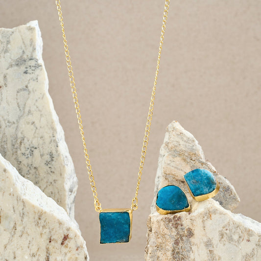 Teejh Ishaya Dark Blue Natural Stone Necklace Set