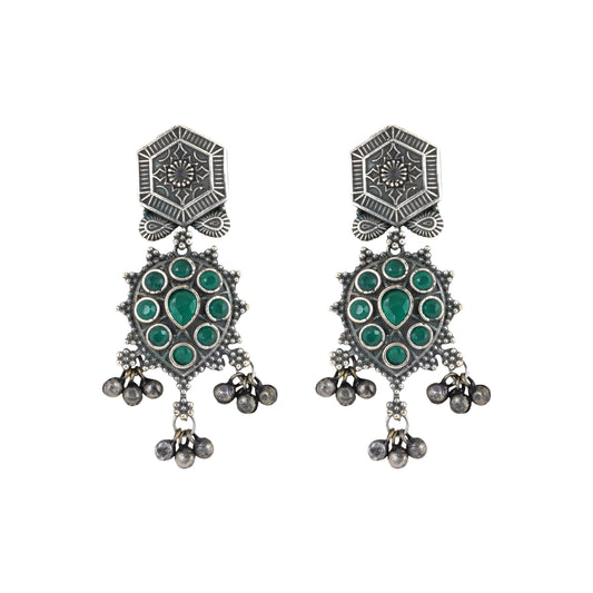 Teejh Prisha Green Silver Oxidised Earrings