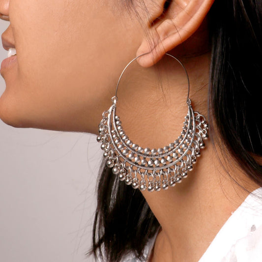 Aamod Silver Oxidized Earrings - Teejh
