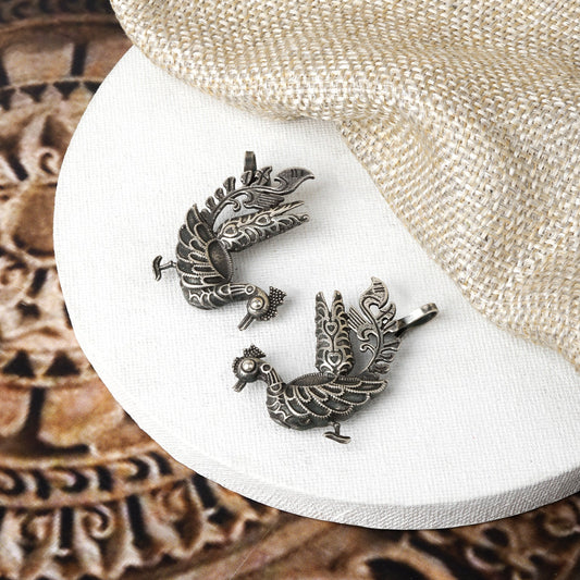 Teejh Ikshita Peacock Silver Oxidised Earcuff