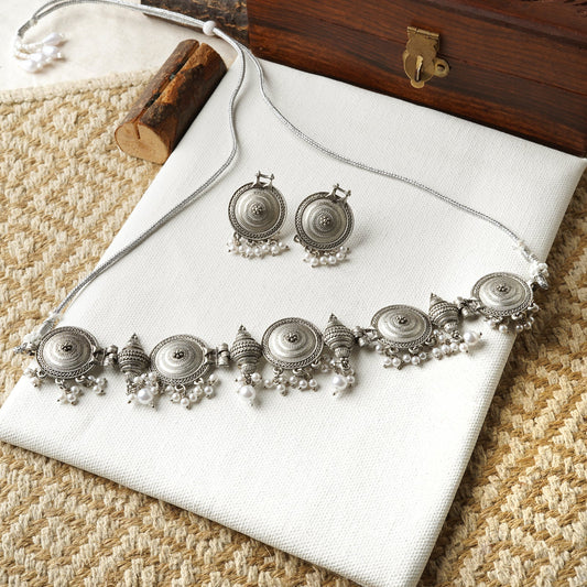 Teejh Dogra Silver Oxidised Necklace Set