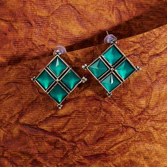 Teejh Dhamini Teal Silver Oxidised Earrings