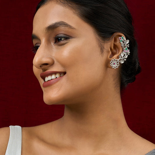 Teejh Phul Silver Stones Earcuffs