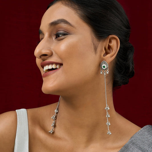 Teejh Begh Silver and Silver Ghungroo Danglers