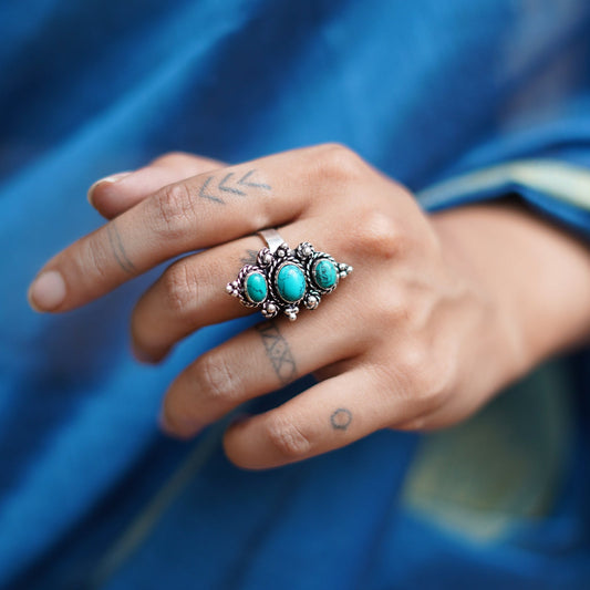 Veena Turquoise Silver Oxidized Ring