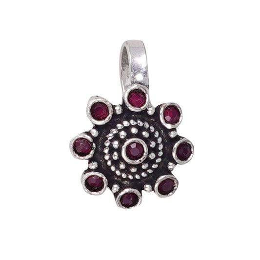 Teejh Aagamya Red Stone Silver Oxidised Nose Pin
