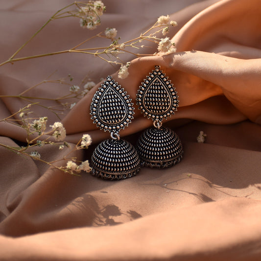Teejh Anukriti Leaf Silver Oxidised Jhumki