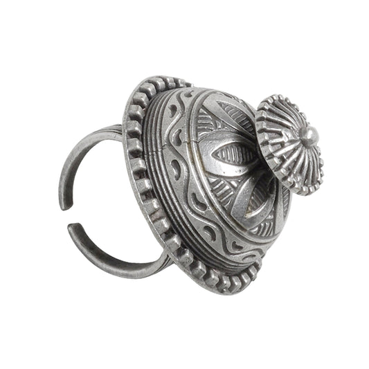 Teejh Sanchi Stupa Silver Oxidised Ring