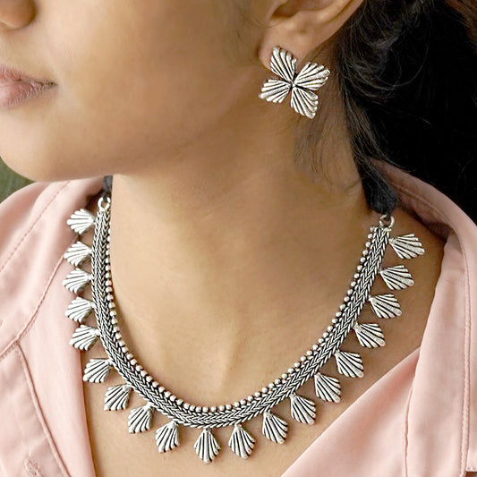 Teejh Aaloka Silver Oxidised Choker Necklace Set