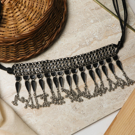 Teejh Adhira Black Silver Oxidised Choker Necklace