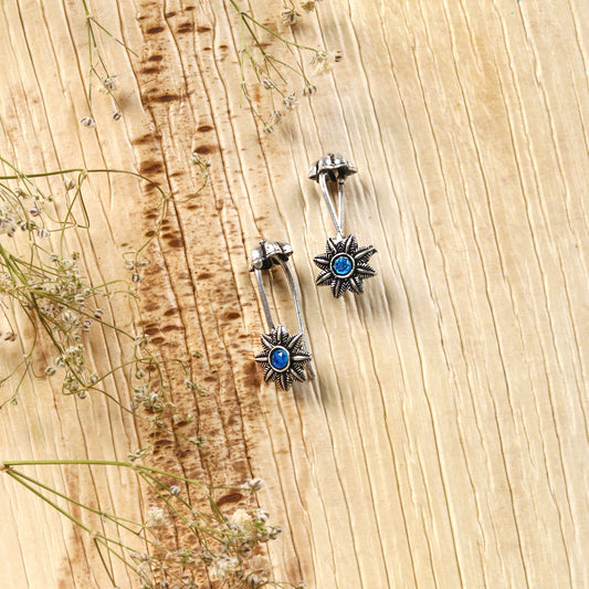 Teejh Krisha Blue Stone Silver Oxidsed Clip On Bugadi