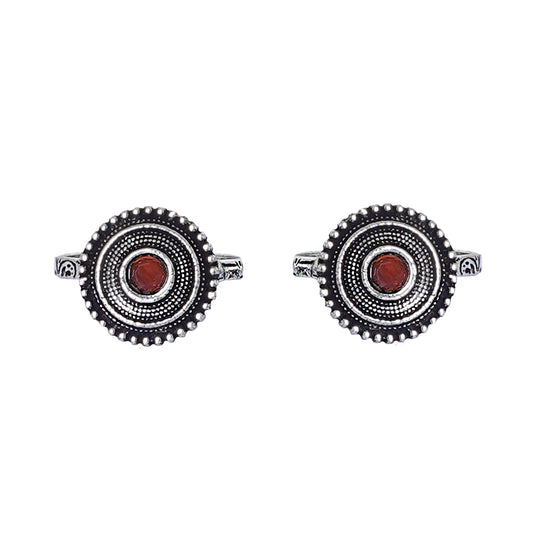 Teejh Shaanvi Orange Stone Silver Oxidised Toe Rings