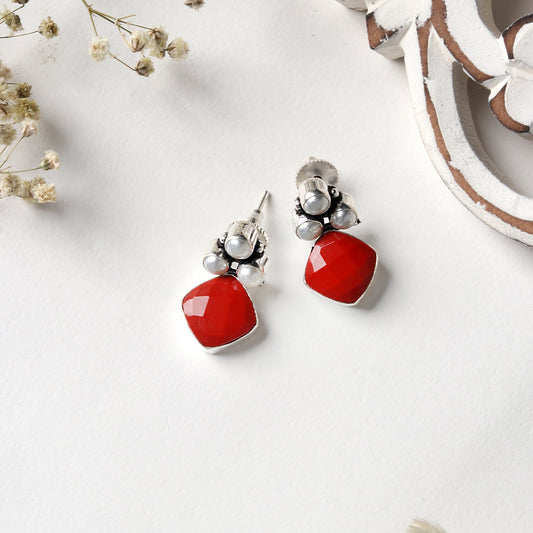 Teejh Delisha Red Stone Silver Oxidised Stud Earrings