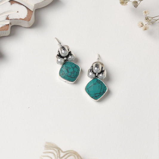 Teejh Delisha Turquoise Stone Silver Oxidised Stud Earrings