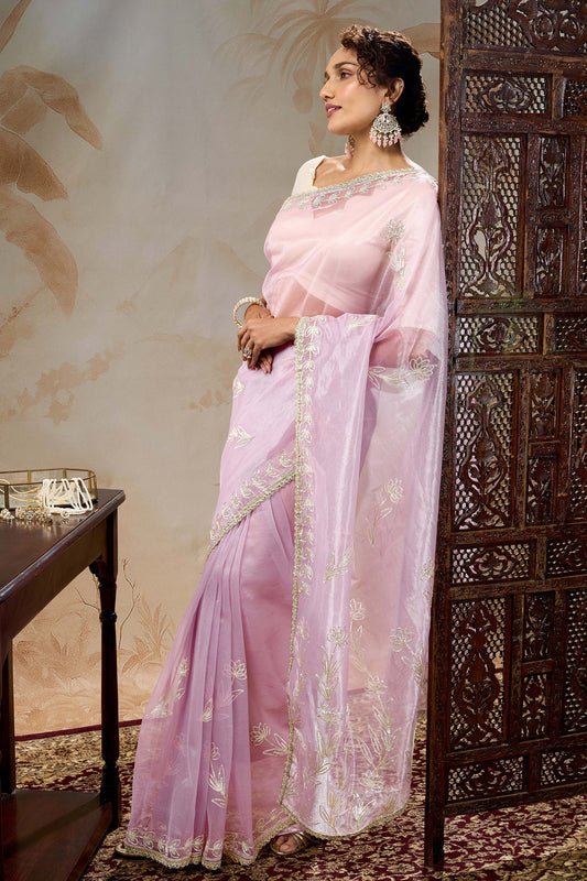 Teejh Silsila Light Pink Net Gota Saree