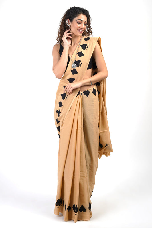 Teejh Mandira Black and Cream Cotton Saree with Blouse Piece