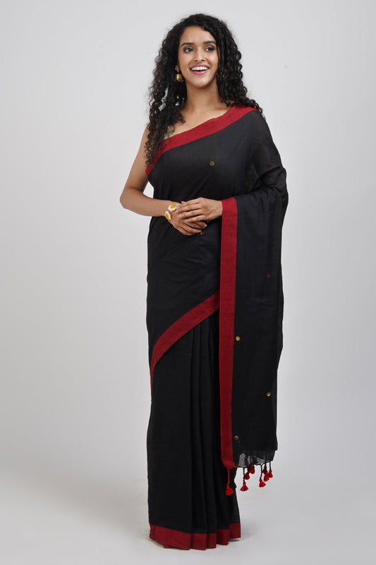 Teejh Savali Black Mulmul Saree