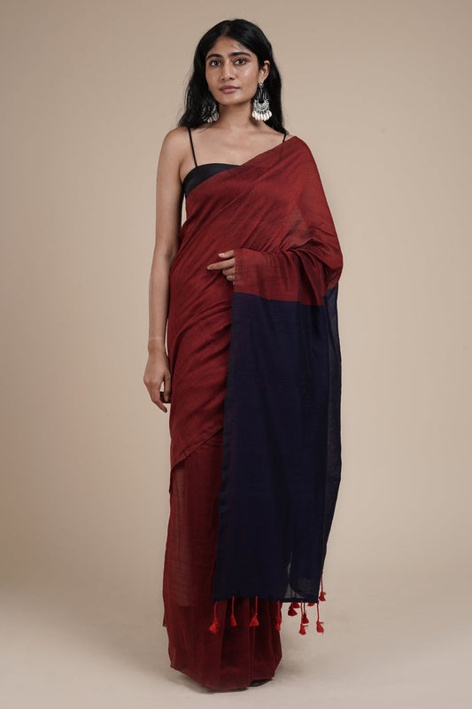 Teejh Varuni Maroon & Navy Blue Mulmul Saree