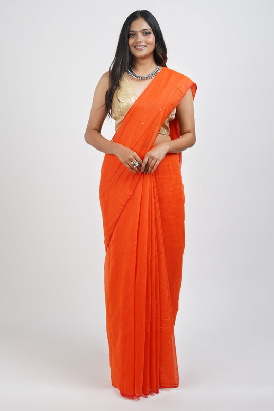 Teejh Zeenat Orange Cotton Silk Saree