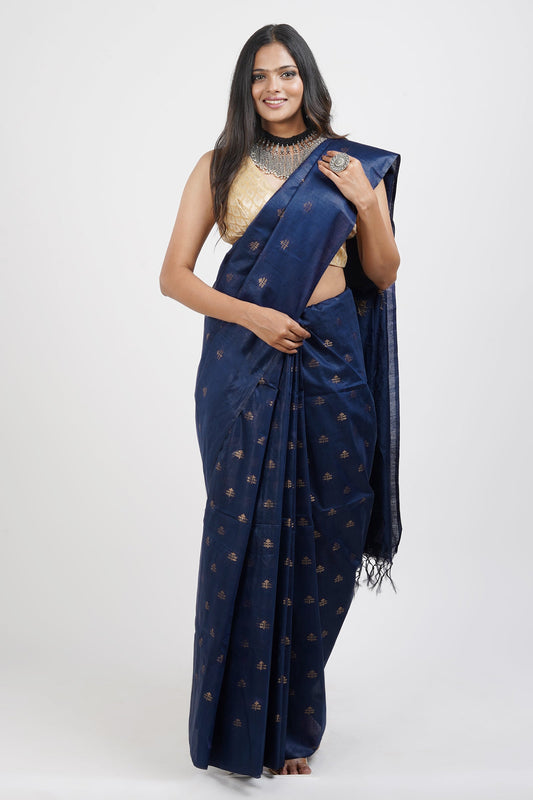 Teejh Lasya Blue Cotton Silk Saree