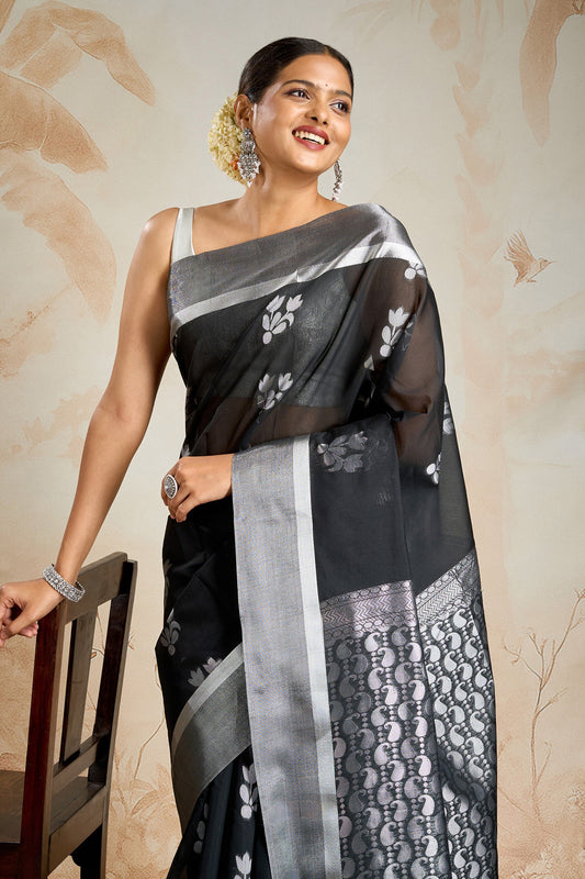 Teejh Fateh Silk Cotton Black saree
