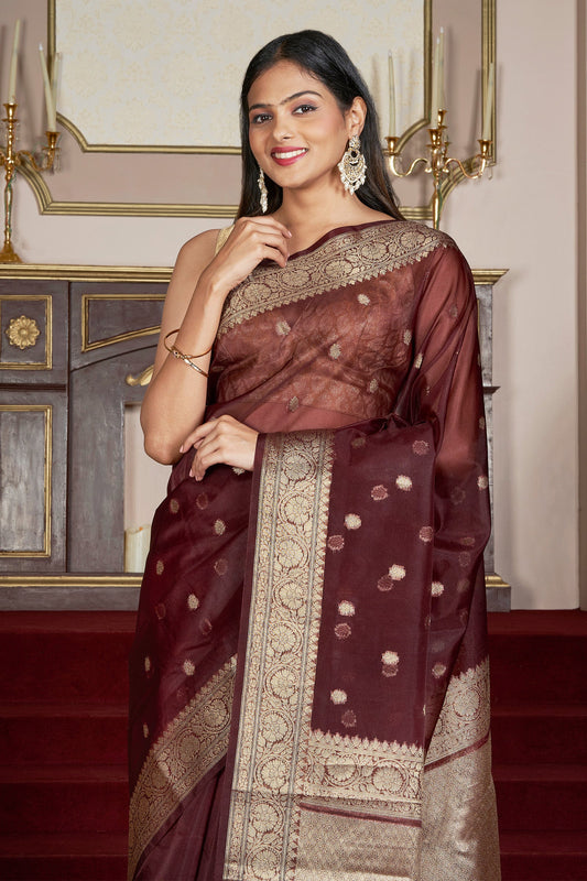 Teejh Shivi Maroon Banarasi Semi Kora Silk