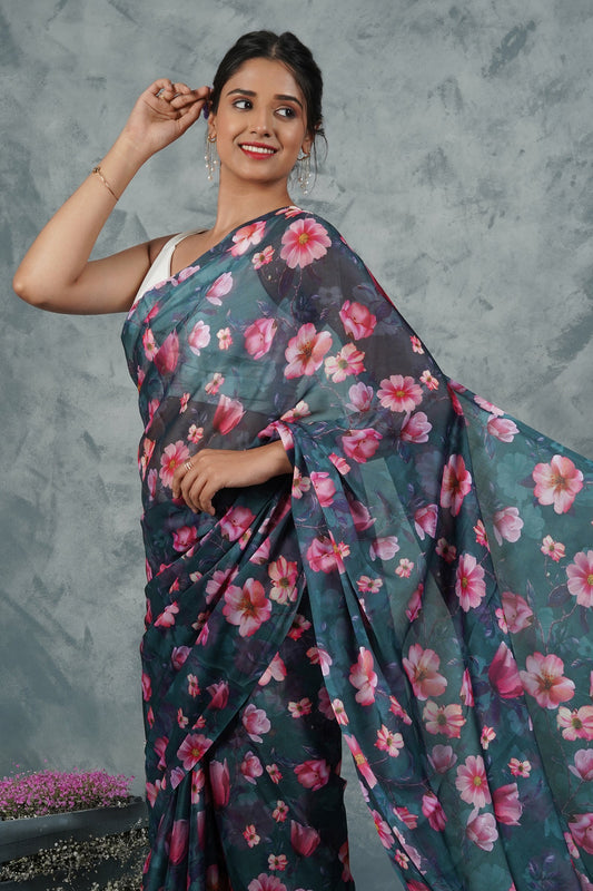 Teejh Midnight Dreams Digital Print Chiffon Saree