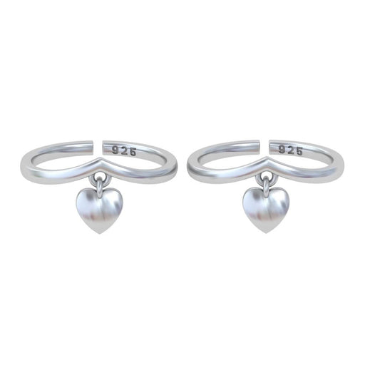 Pure 92.5 Silver Heart Charm Toe Rings