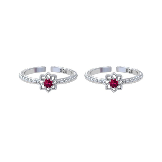 Pure 92.5 Silver Floral Zircon Toe Rings