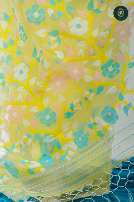 Lemon Muslin Silk Jamdani Saree