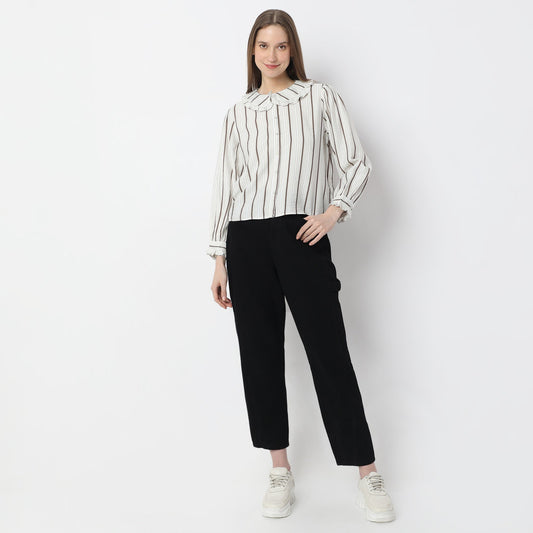 Striped Full-Sleeve Layered Collar Casual Shirt
