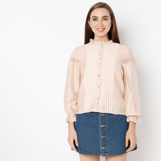 Regular Fit Lace Band Neck Top