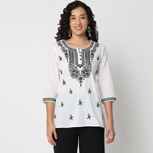 Round Neck Embroidered Top