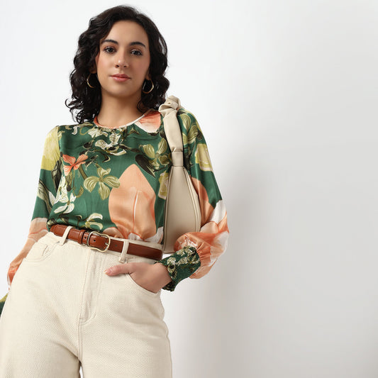 Buy Women Regular Fit Floral Full Sleeve Top - Style Union