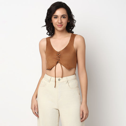 Buy Women Slim Fit Solid Sleeveless Top - Style Union