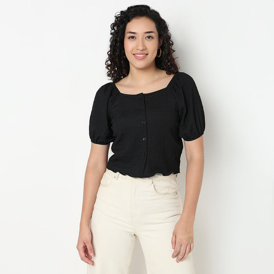 Buy Women Slim Fit Structured Puff Sleeve Top - Style Union