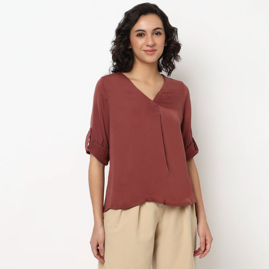 Buy Women Regular Fit Solid Full Sleeve Top - Style Union