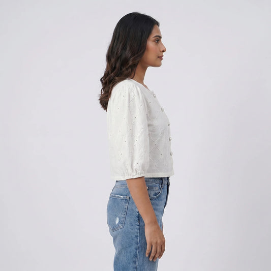 Embroidered Round Neck Top