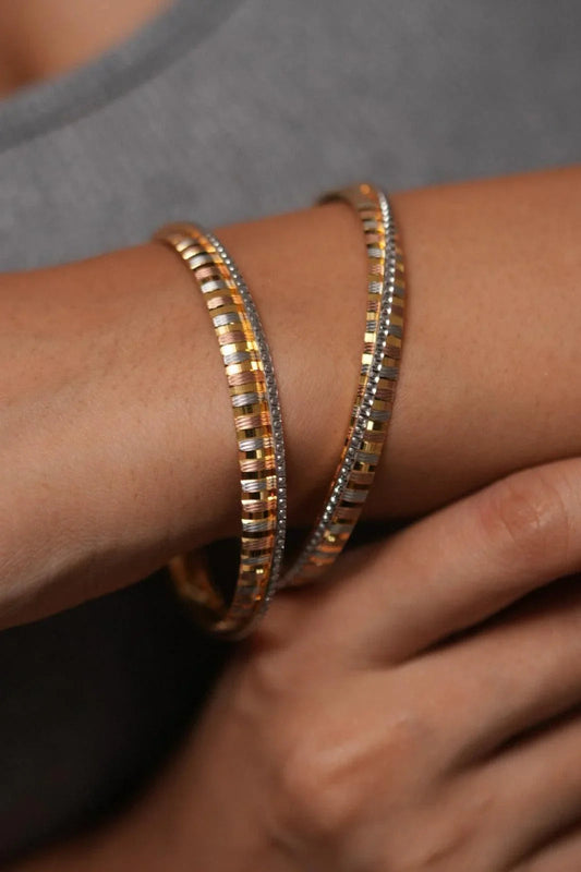 Pareeta Tri Polish Bangle Set | CNC Gold Plated