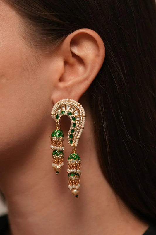 Shambhavi Double Jhumka Indian Polki Earring | Meenakari