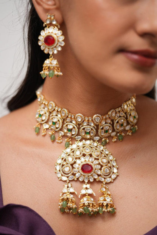 Shruti Moissanite Heavy Gold Choker Set