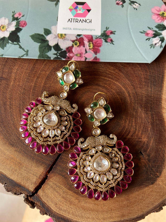 Amoora Indo Western Antique Gold Earrings