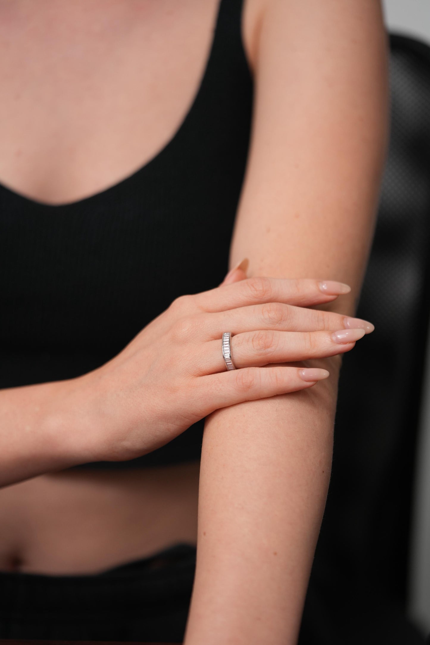 Silent Sparkle Sleek Diamond Baguette Band Ring in Square Shape