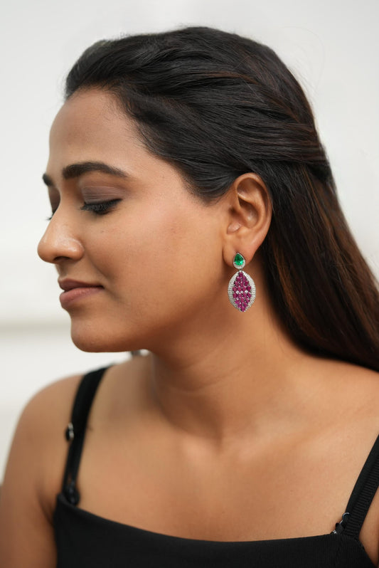 Raspberry Blush Mid-Sized Emerald Diamond Earrings